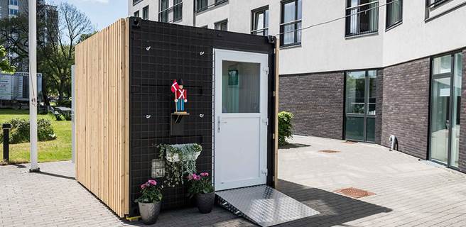 Smittefri besøgscontainer på et plejehjem i København 10 fods besøgscontainer
